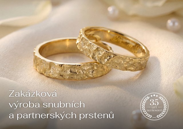 zakázková výroba snubních a partnerských prstenů, 2 zlaté snubní prsteny
